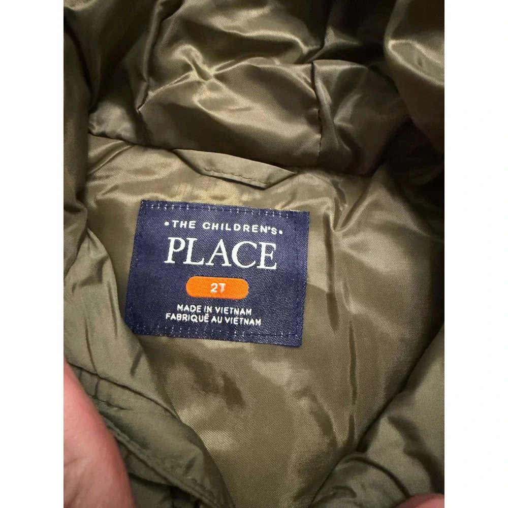 The Childrens Place Toddler Puffer Jacket Olive Green Water Resistant 2T 3055265